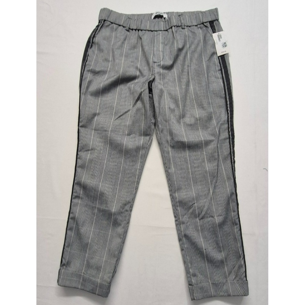 NWT Af Studio women's black/whtie plaid pull on‎ pants black strip down leg. LG